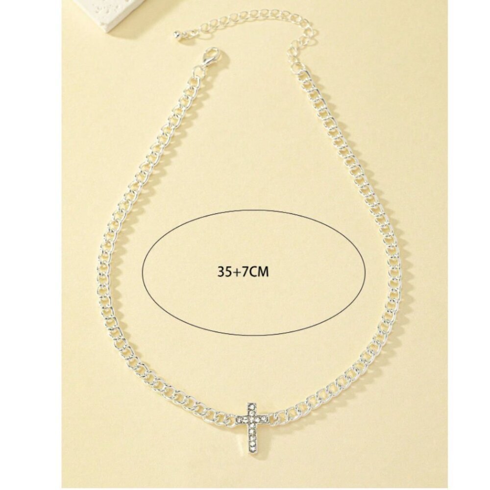Sterling Silver Cross Pendant Chain Necklace | 15.7" + 2.8" - Picture 3 of 3